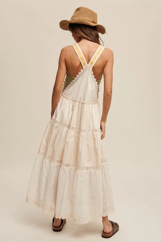 *Laced and Tiered Romantic Overall Maxi Dress