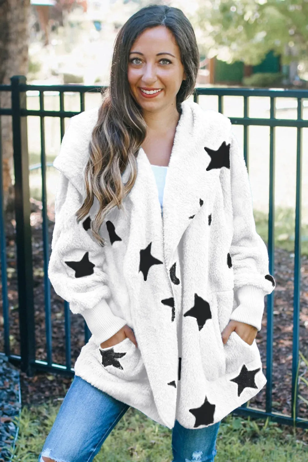 Lapel Collar Scatter Star Fuzzy Coat