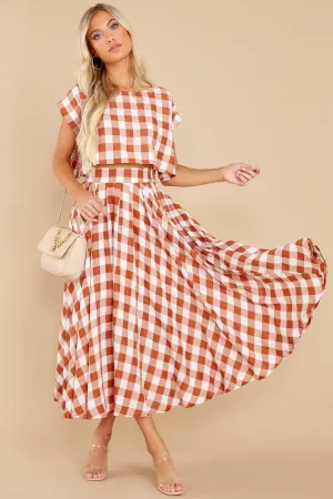 Leaps Of Time Rust Gingham Two Piece Set