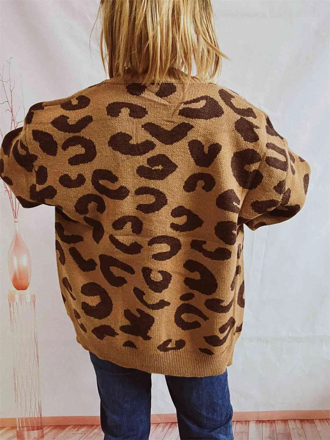 Leopard Button Front Cardigan with Pockets