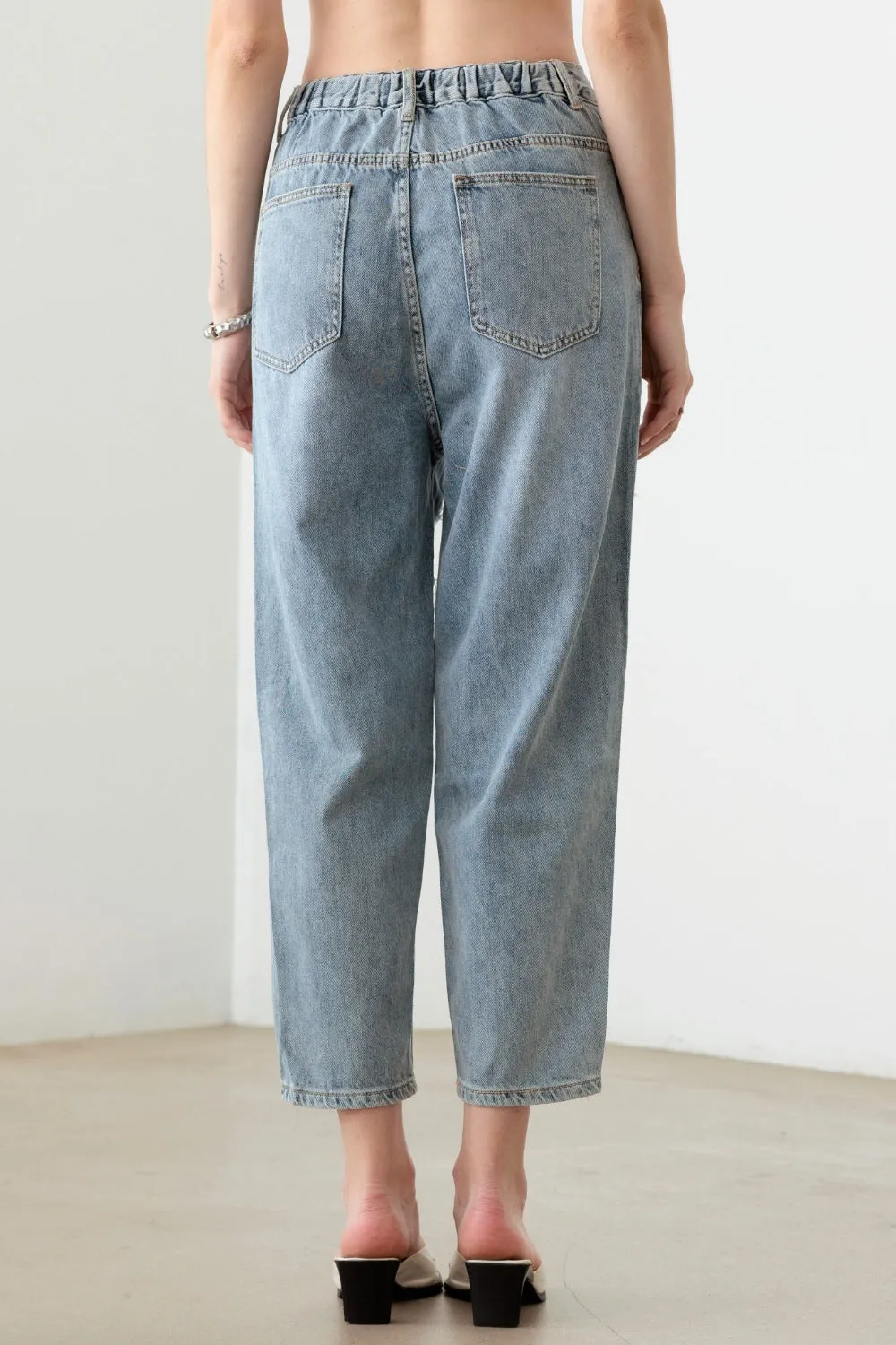 Litz La Washed Barrel Leg High Waist Distressed Jeans