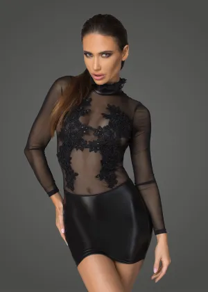 Long sleeve Wetlook mesh minidress