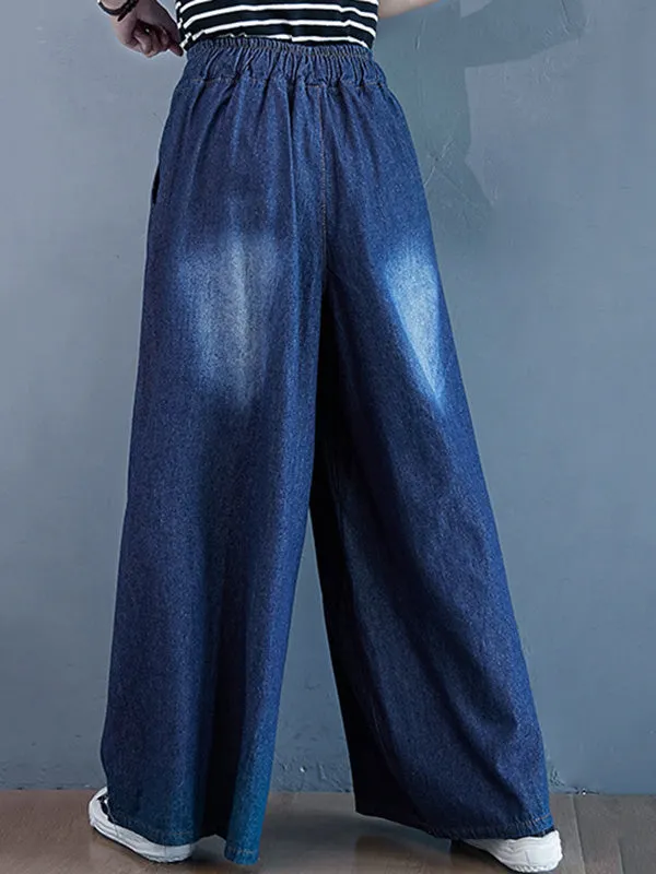 Loose Wide-Leg Drawstring Jean Pants