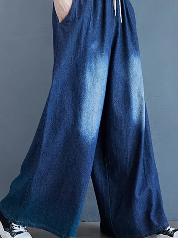 Loose Wide-Leg Drawstring Jean Pants