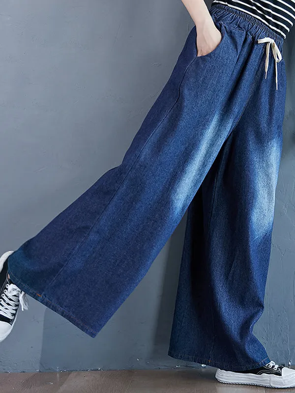 Loose Wide-Leg Drawstring Jean Pants