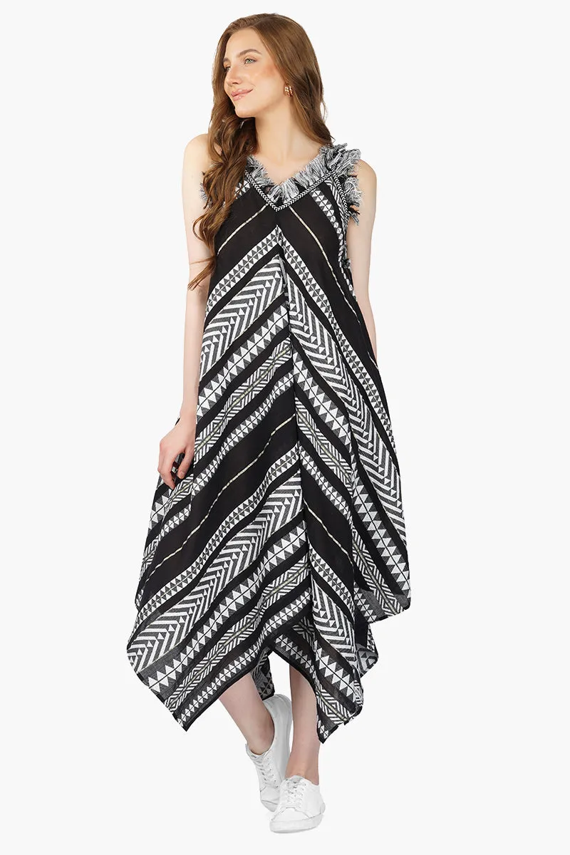 Lori Mexican Striped Hankerchief Hem Dress