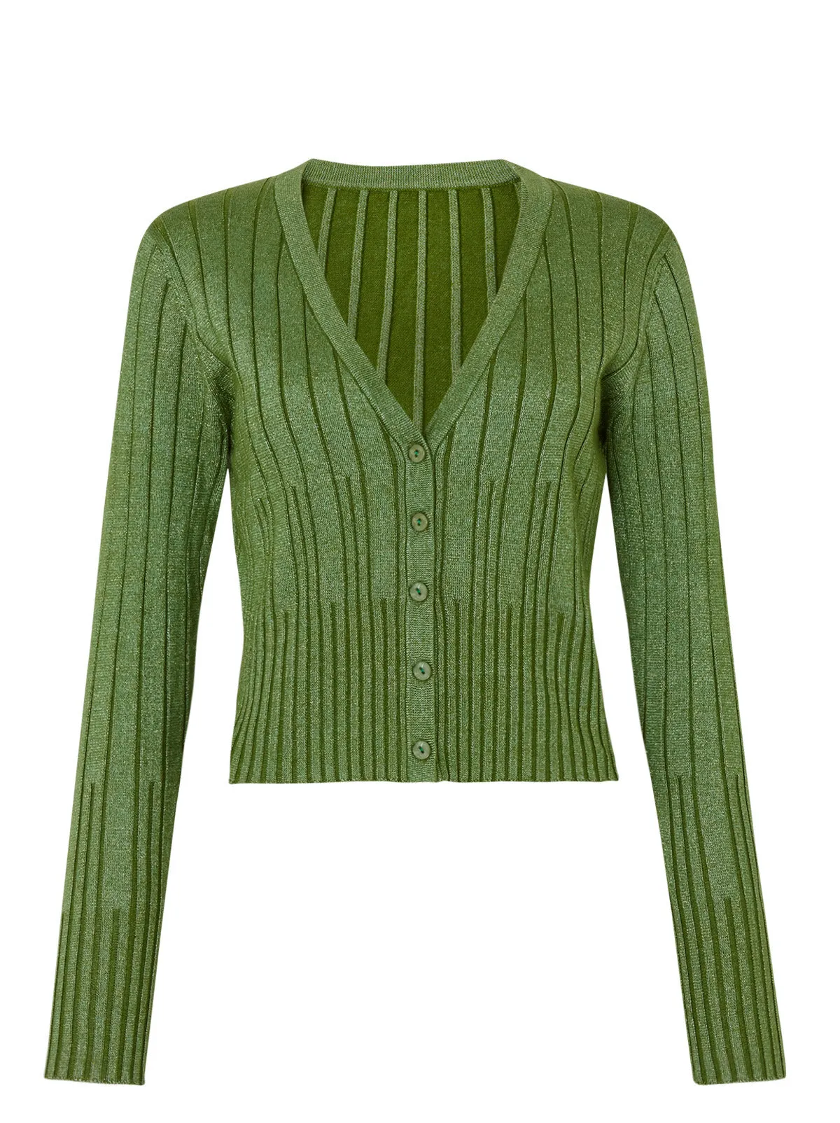 Maryam Green Lurex V-Neck Knit Cardigan