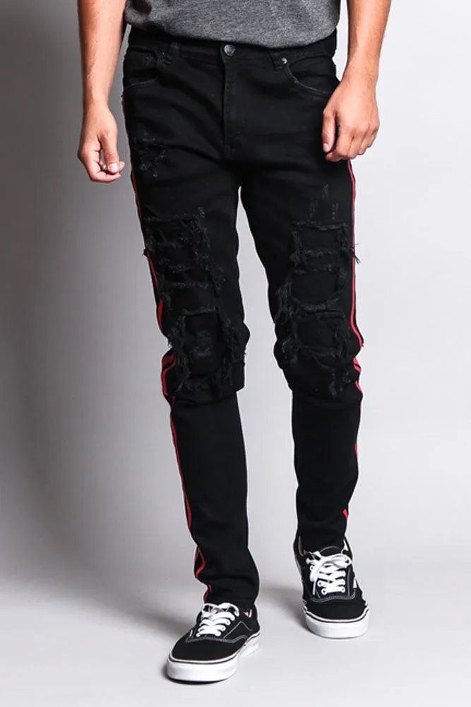 Men's Distressed Double Striped Skinny Jeans