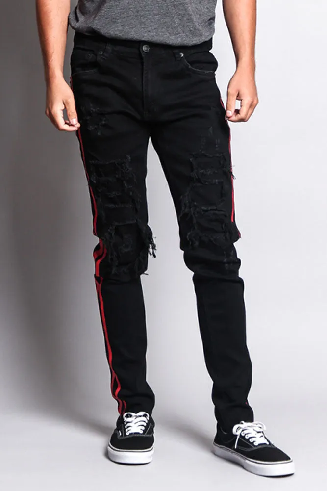 Men's Distressed Double Striped Skinny Jeans