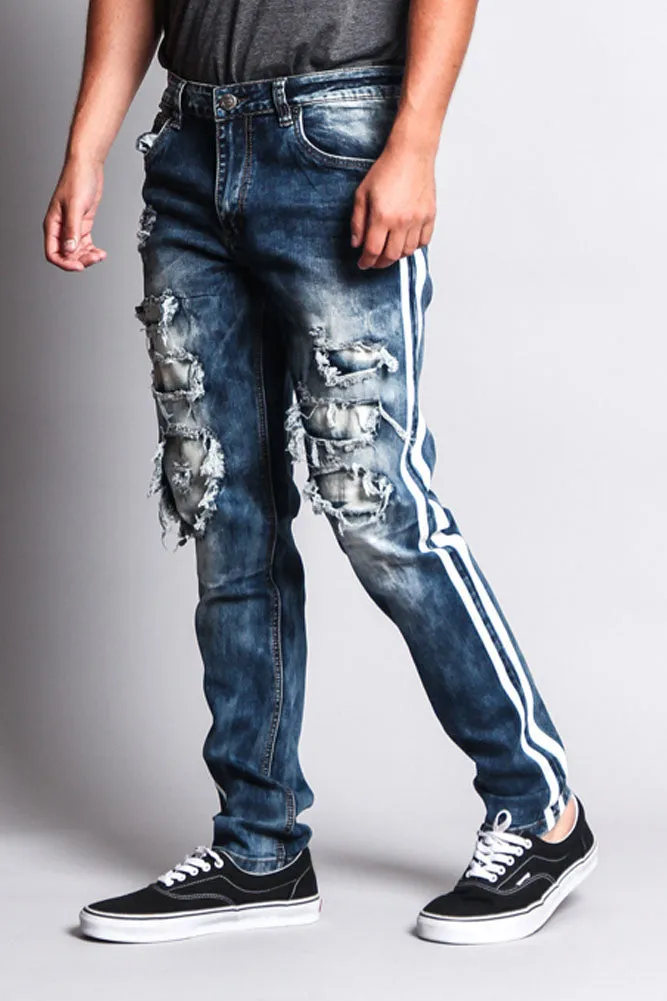 Men's Distressed Double Striped Skinny Jeans