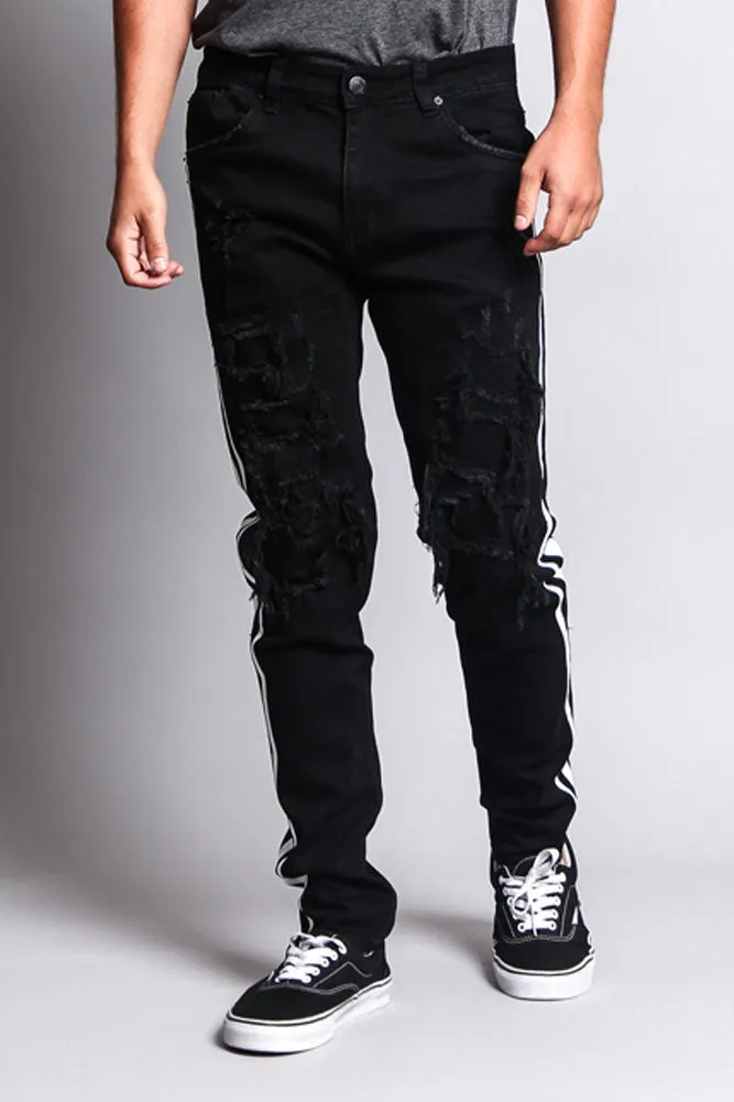 Men's Distressed Double Striped Skinny Jeans