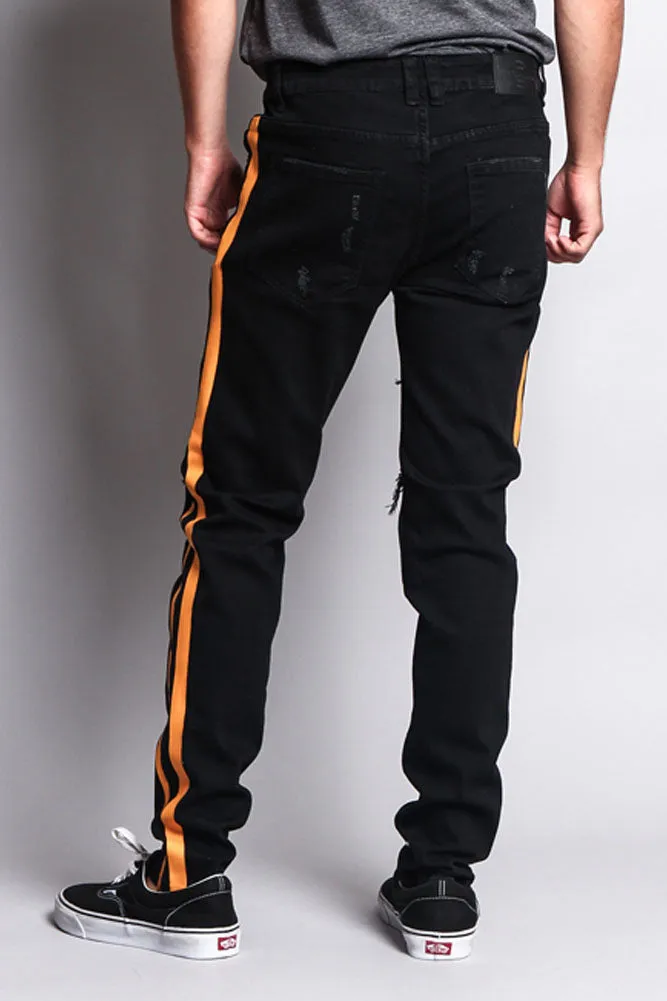 Men's Distressed Double Striped Skinny Jeans