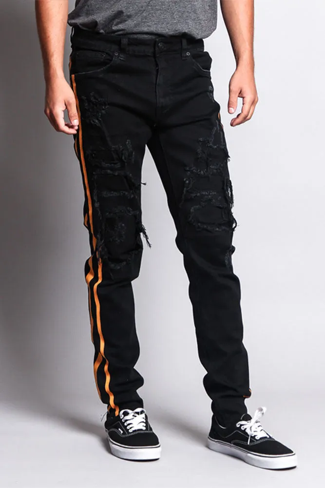 Men's Distressed Double Striped Skinny Jeans