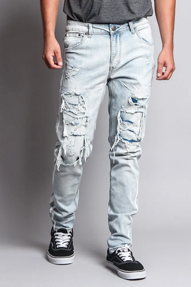 Men's Distressed Double Striped Skinny Jeans