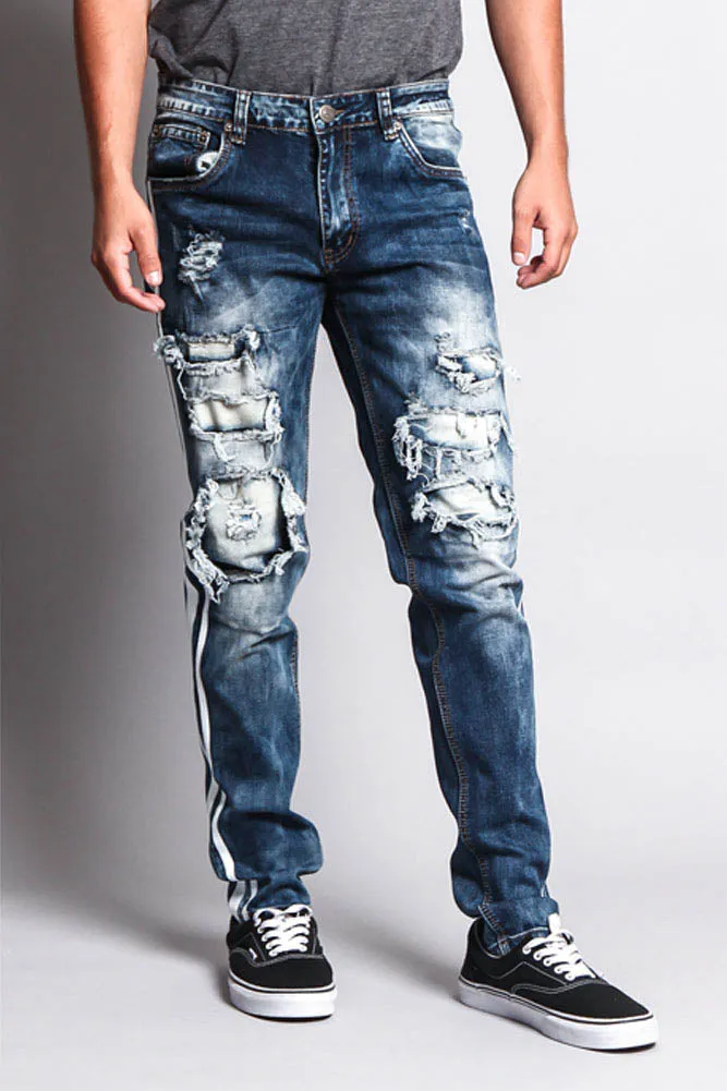 Men's Distressed Double Striped Skinny Jeans