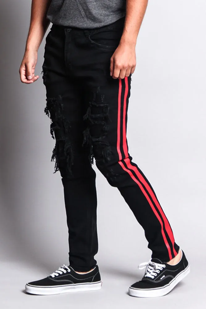 Men's Distressed Double Striped Skinny Jeans