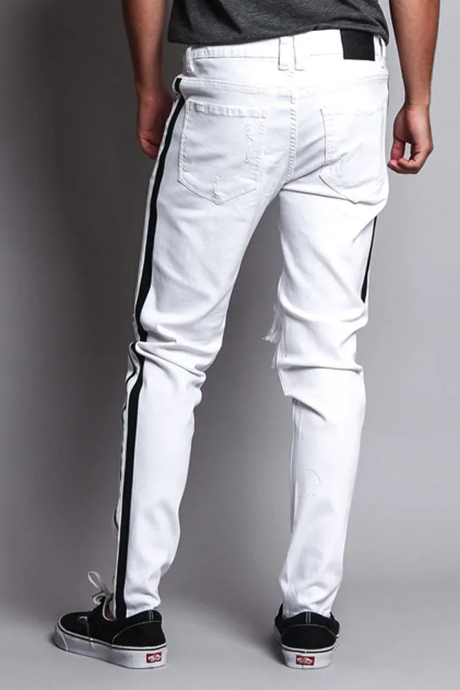 Men's Distressed Double Striped Skinny Jeans