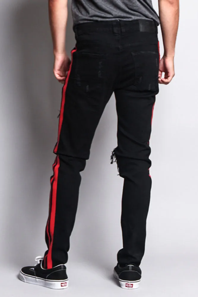 Men's Distressed Double Striped Skinny Jeans