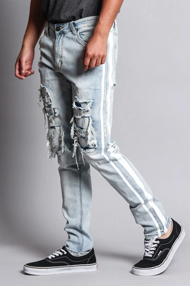 Men's Distressed Double Striped Skinny Jeans