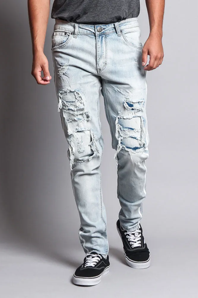 Men's Distressed Double Striped Skinny Jeans