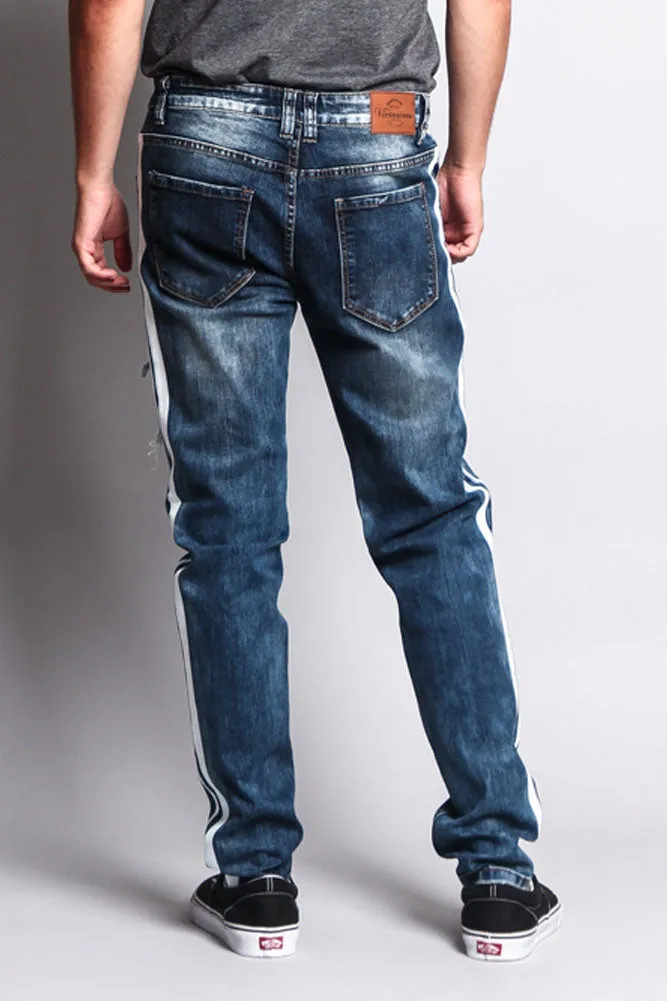 Men's Distressed Double Striped Skinny Jeans