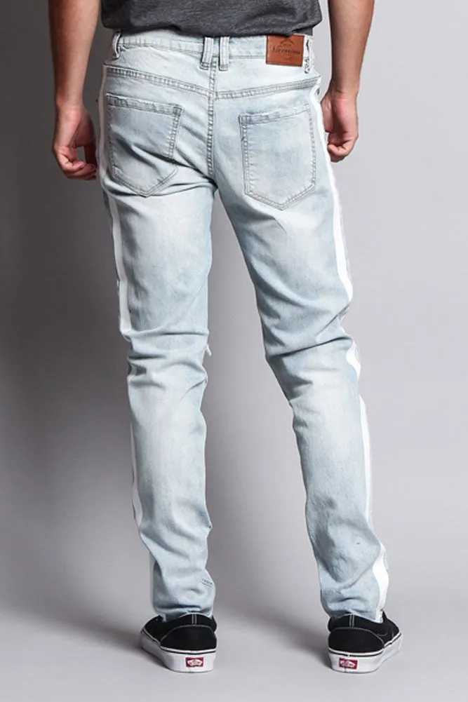 Men's Distressed Double Striped Skinny Jeans