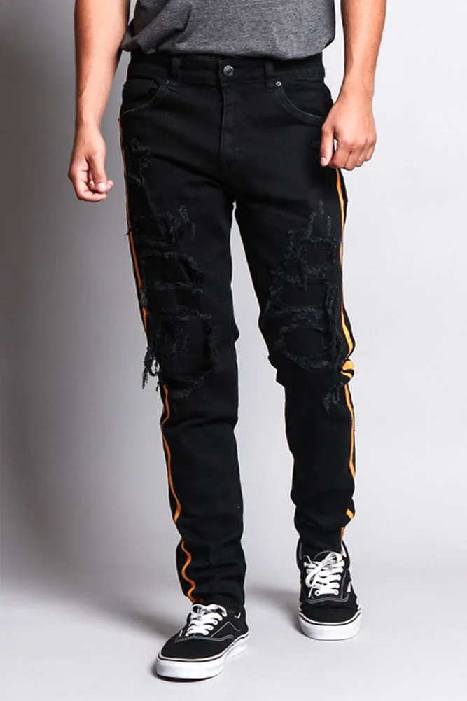 Men's Distressed Double Striped Skinny Jeans