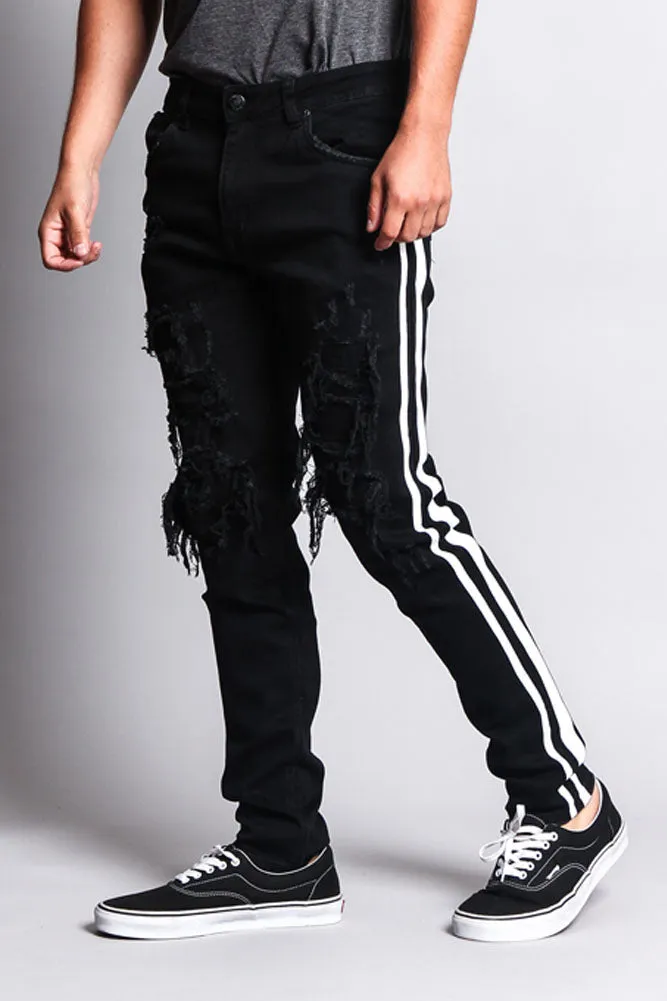 Men's Distressed Double Striped Skinny Jeans