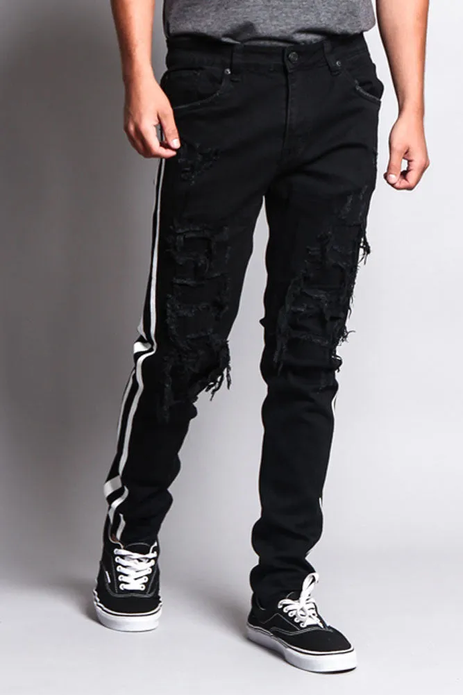 Men's Distressed Double Striped Skinny Jeans