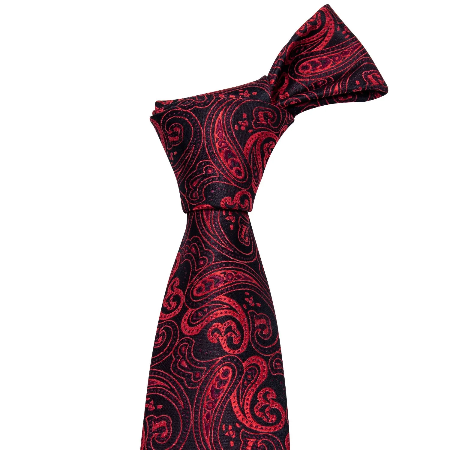 Men's Red Paisley Tie Pocket Square Cufflinks Set Gift Box Set