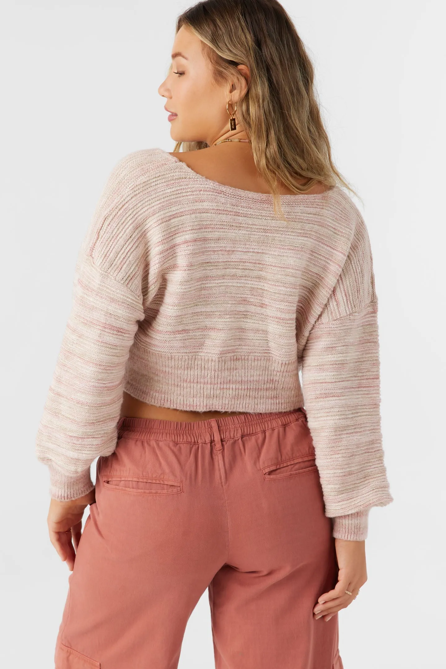 Oneill HILLSIDE STRIPE TWIST FRONT TWO-WAY SWEATER - ROSE DUST