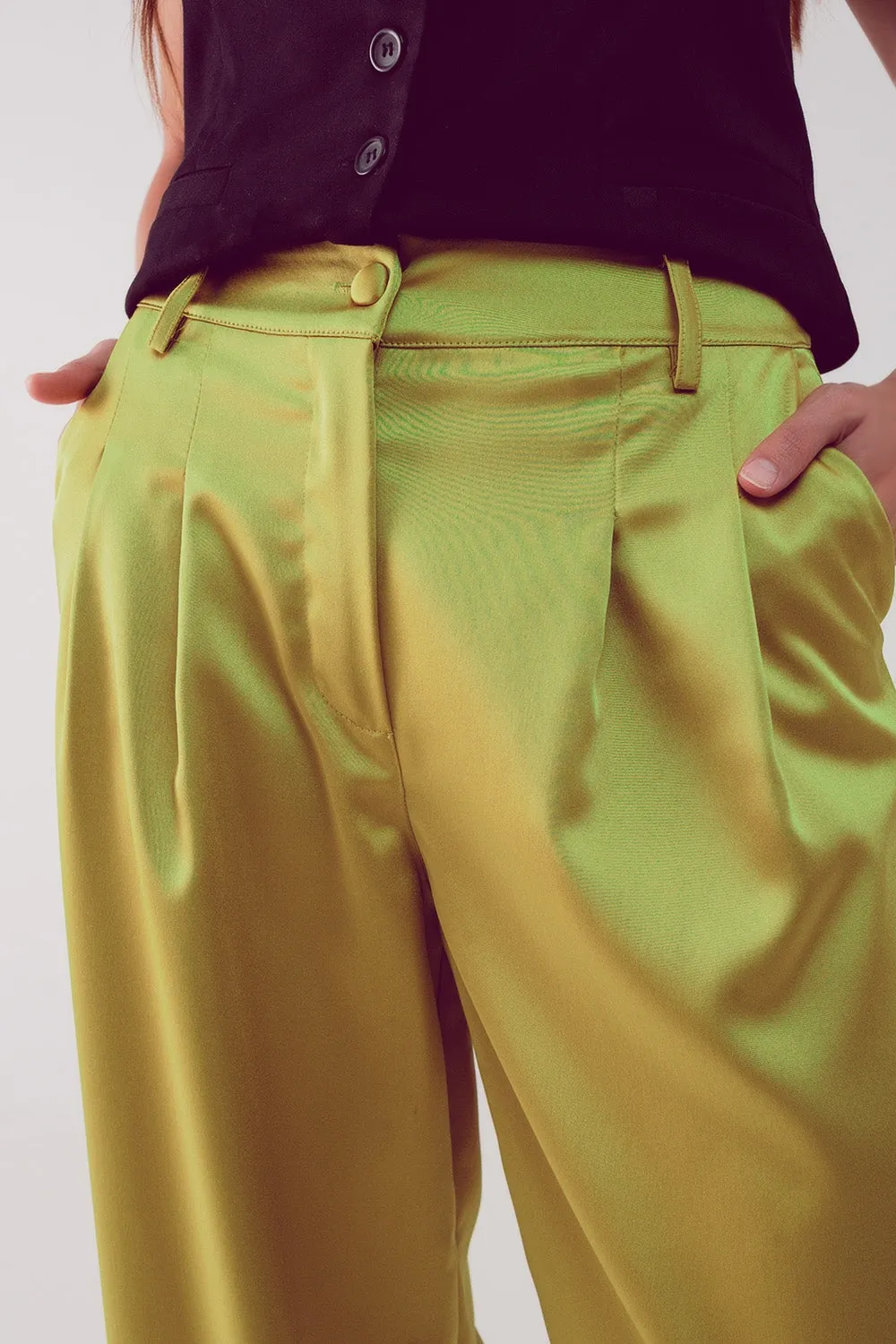 Palazzo Pleated Pants in Acid Lime | Q2