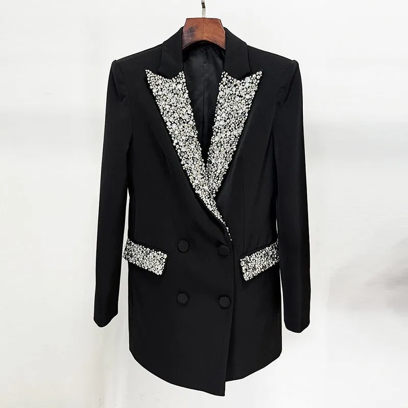 Pre Order:  Handmade Inlaid Diamond Slim Fit Long Blazer