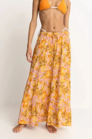 Rhythm MAHANA FLORAL TIERED MAXI SKIRT - YELLOW