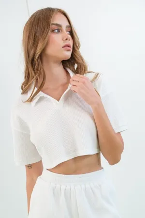 River Waffle Crop Polo Top