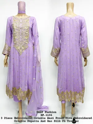 RMAW Lilac Chiffon Embroidered Long Maxi Dress Suit