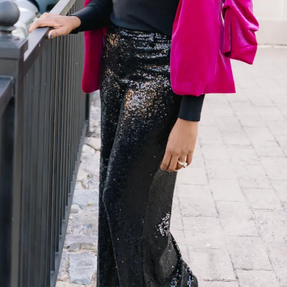 Runway Ready Black Sequin Wide Fit Slacks