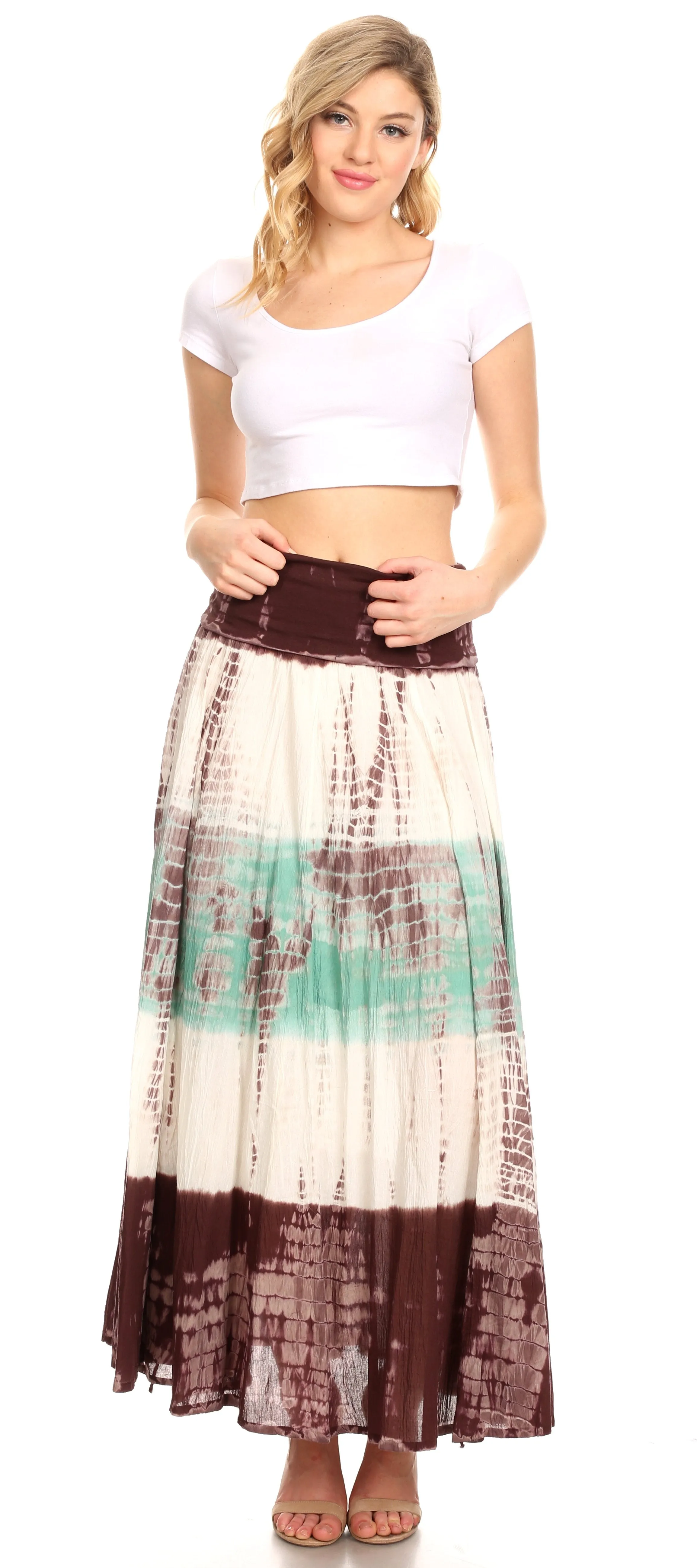 Sakkas Lucia Womens Bohemian Gypsy Convertible Fold Over Waist Skirt Flare Long