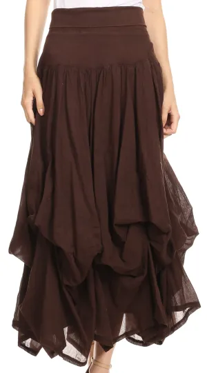 Sakkas Lucia Womens Bohemian Gypsy Convertible Fold Over Waist Skirt Flare Long