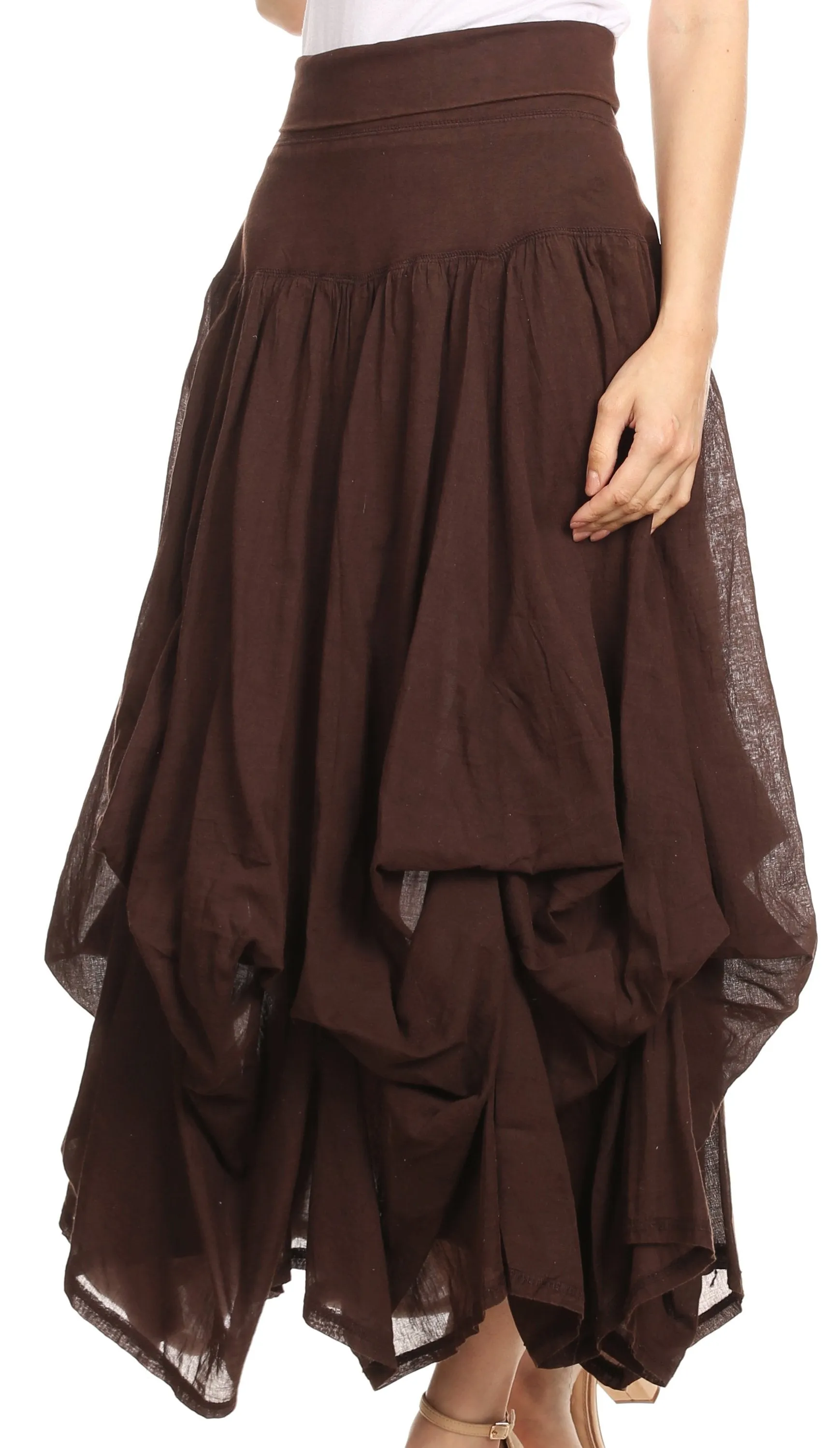 Sakkas Lucia Womens Bohemian Gypsy Convertible Fold Over Waist Skirt Flare Long