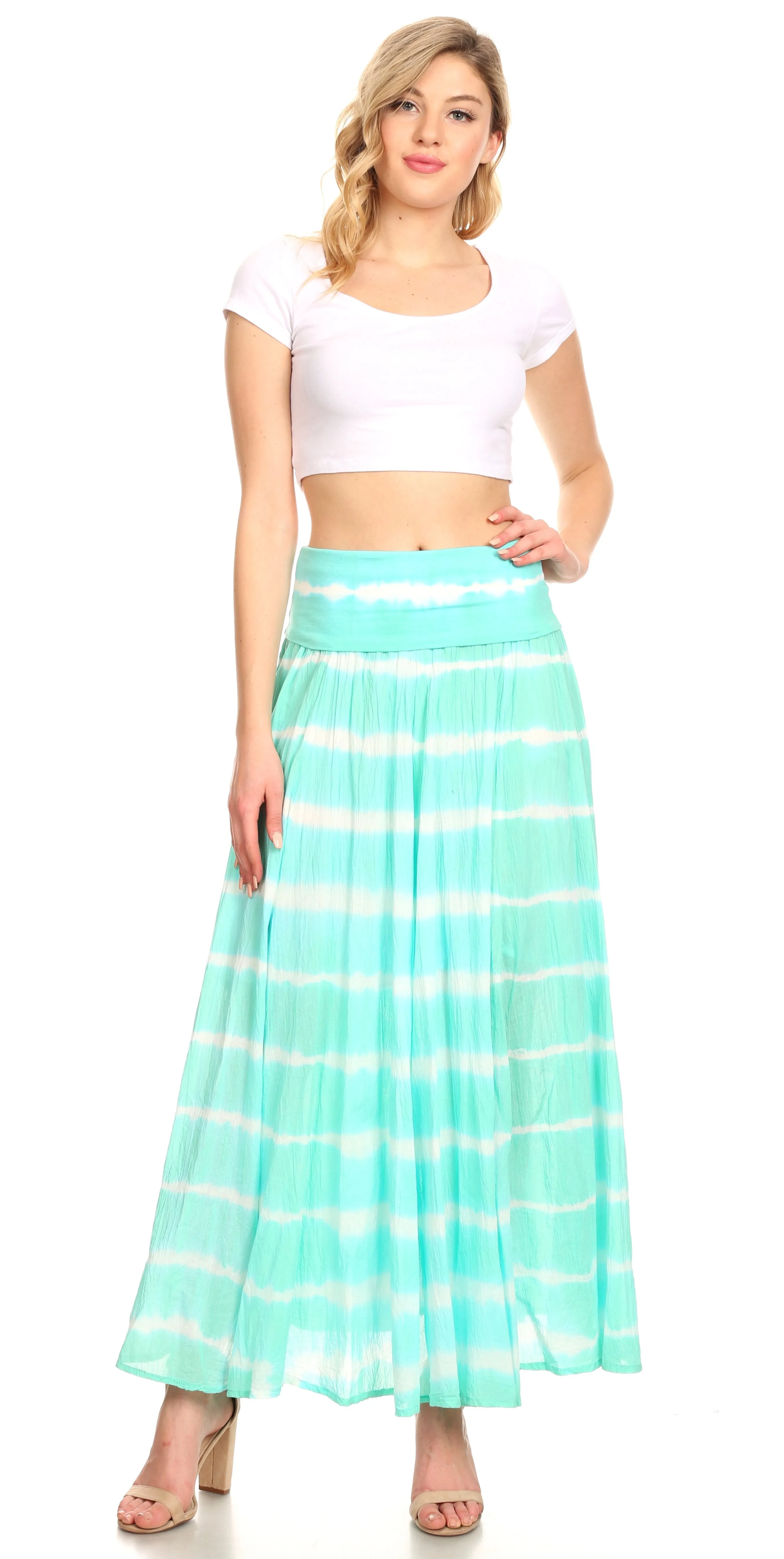 Sakkas Lucia Womens Bohemian Gypsy Convertible Fold Over Waist Skirt Flare Long