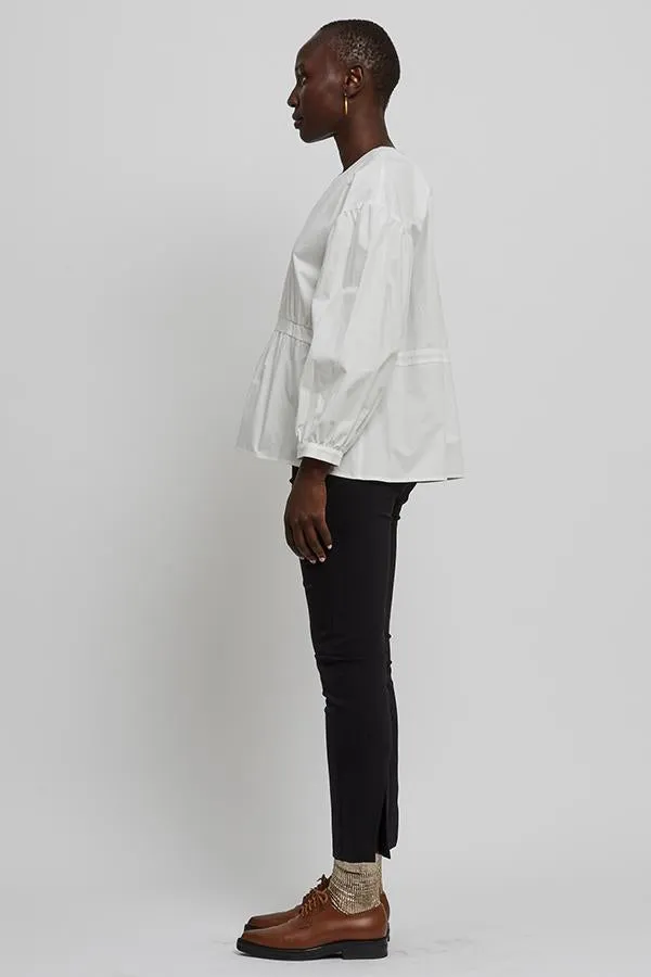 Shosh White Cotton Blouse  With Blouson Sleeves