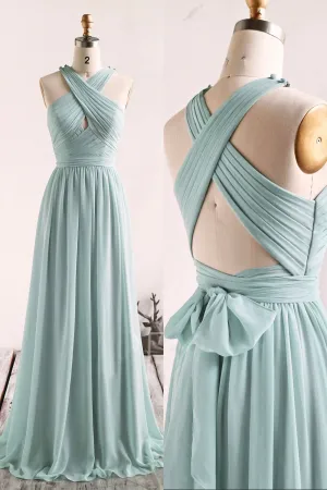 Simple Chiffon Long Prom Dress Blue A-Line Evening Party Dress