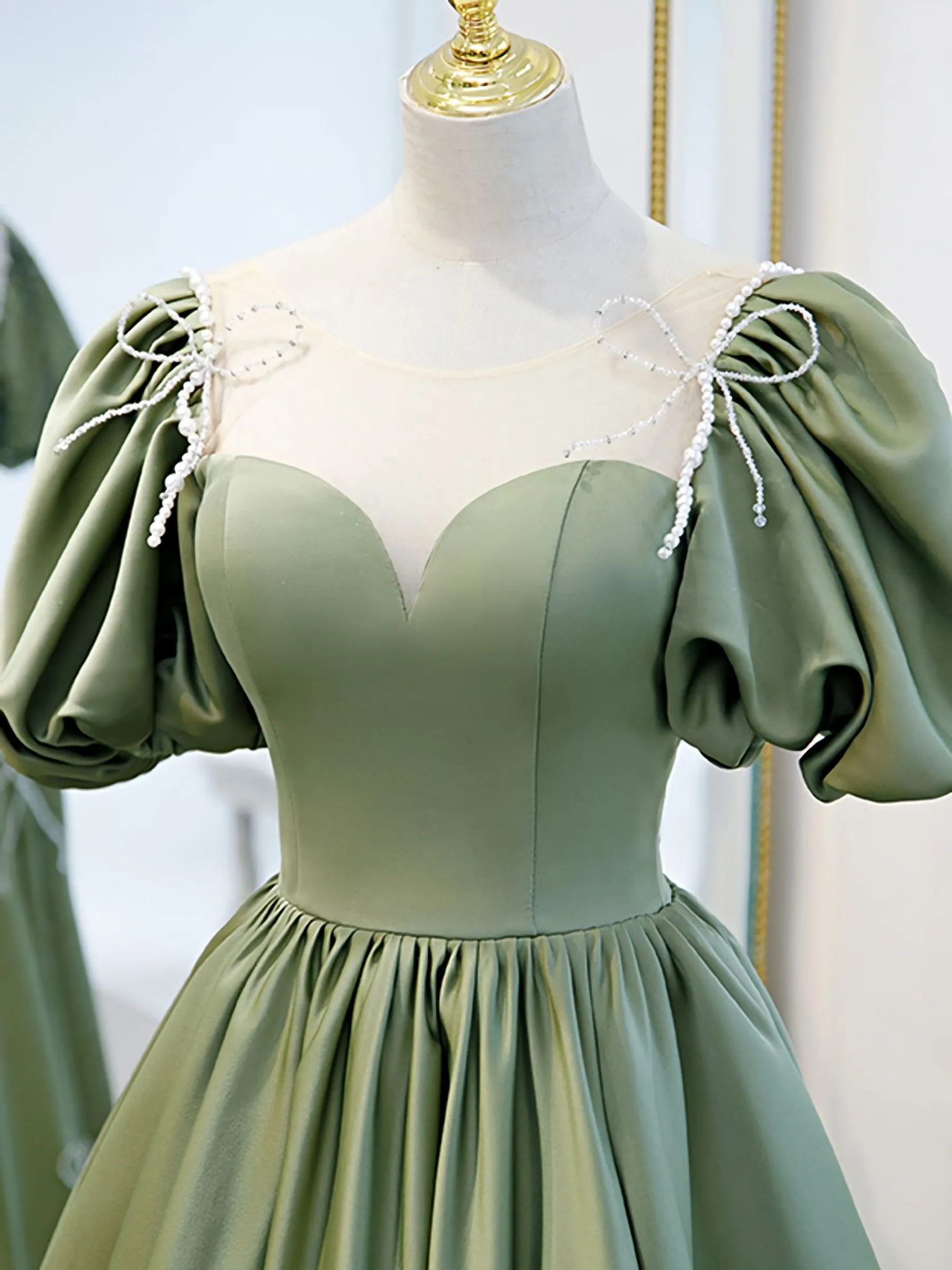 Simple Green Satin Long Prom Dress, Green Evening Dress