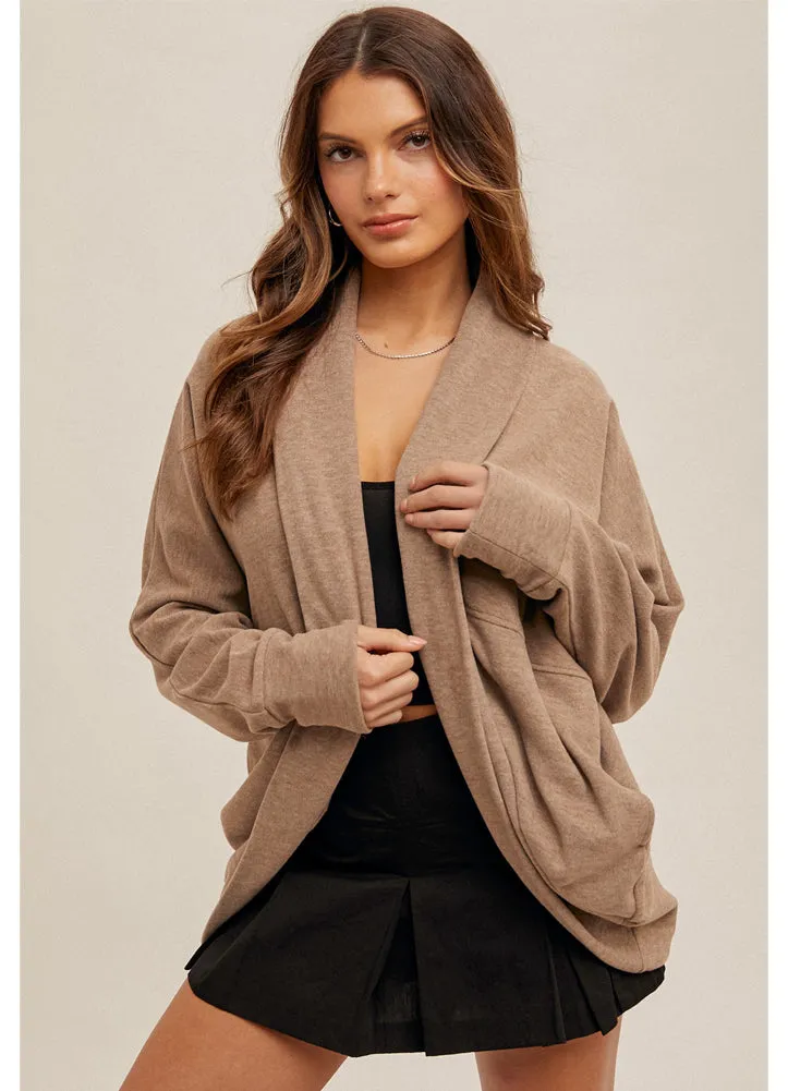 Soft Brushed Jersey Cardigan in Taupe by Hem & Thread