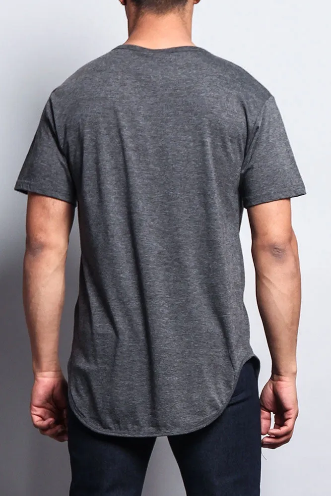 Solid Color Long Length Curved Hem T-Shirt