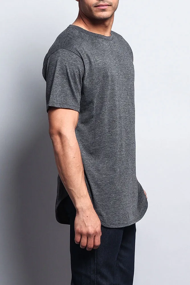 Solid Color Long Length Curved Hem T-Shirt