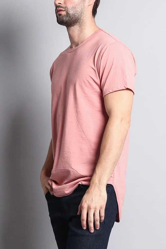 Solid Color Long Length Curved Hem T-Shirt