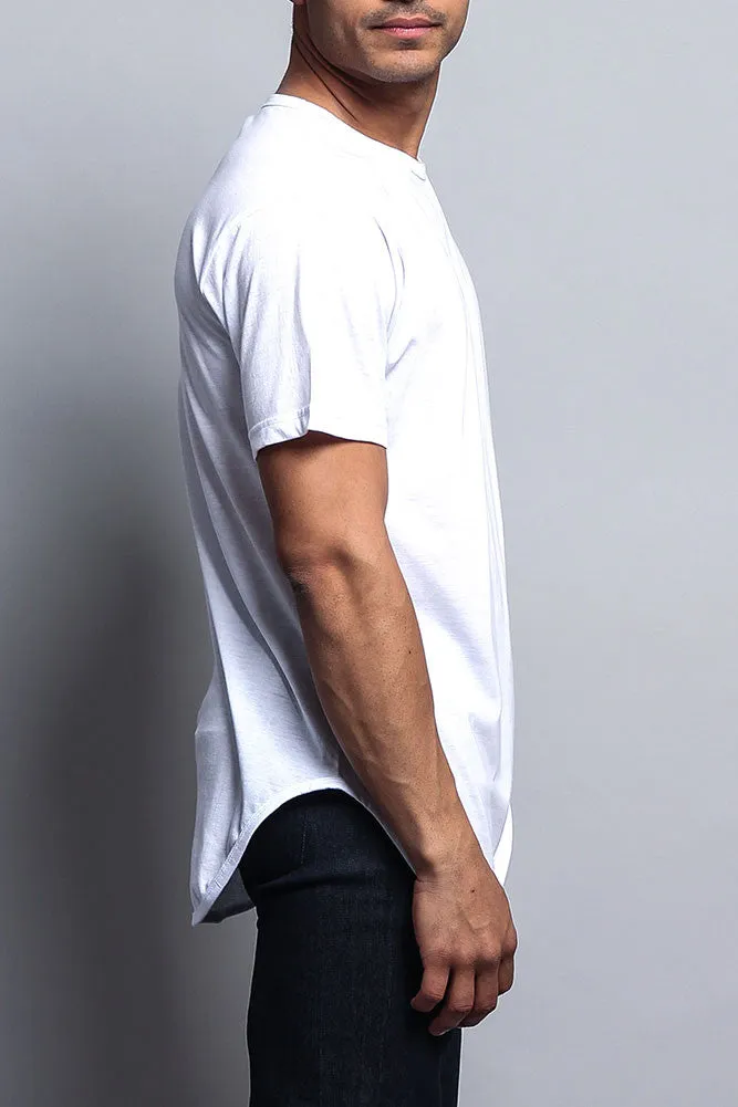 Solid Color Long Length Curved Hem T-Shirt