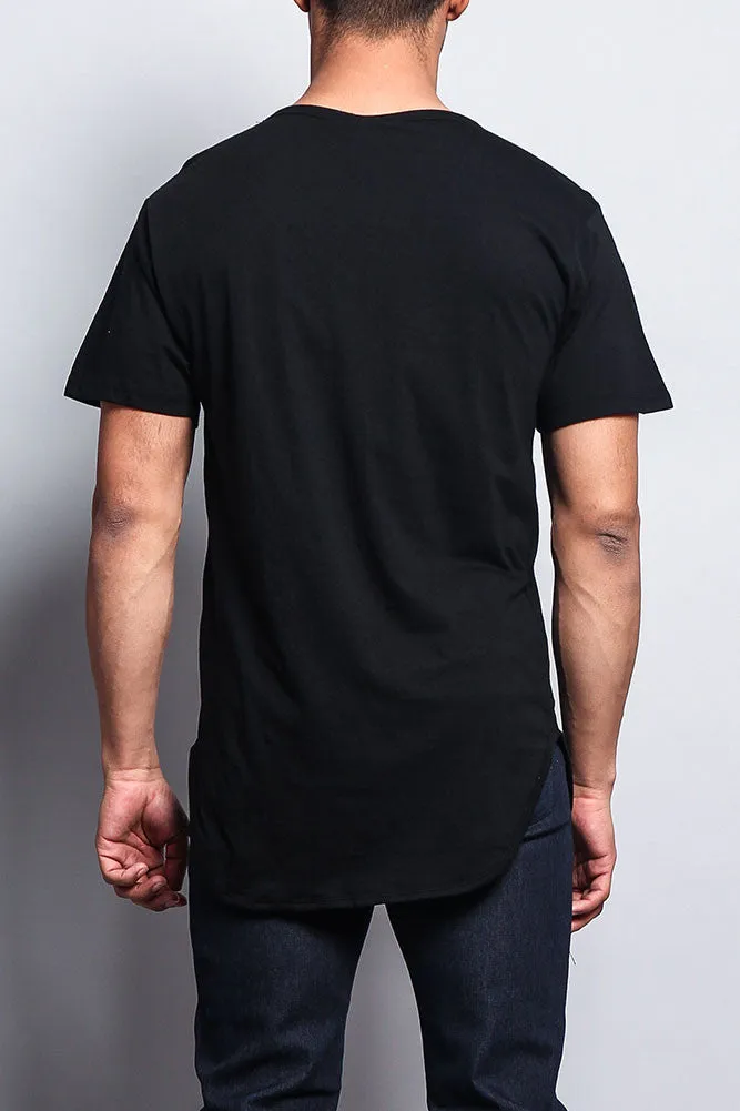 Solid Color Long Length Curved Hem T-Shirt